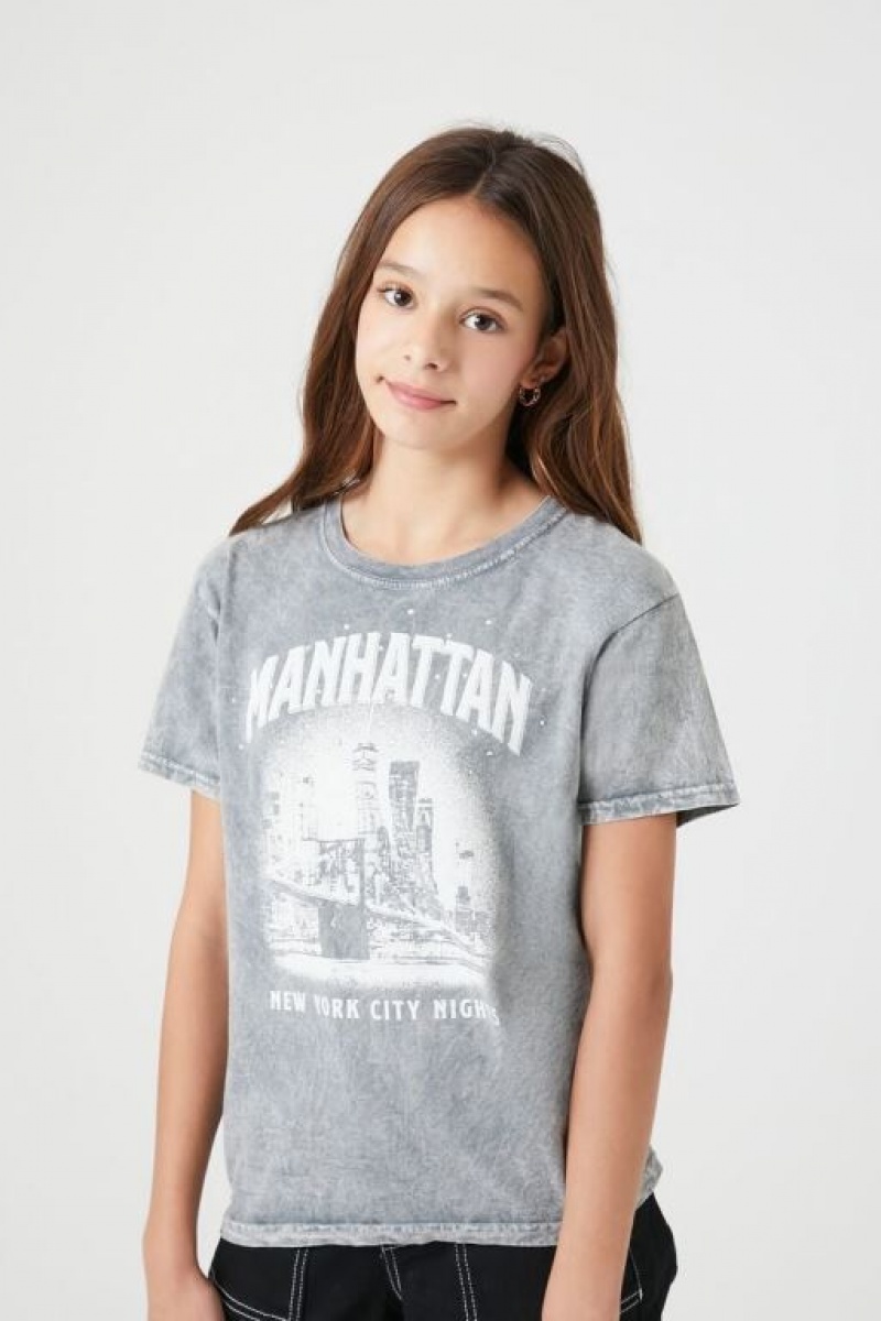 Tops Forever 21 Girls Rhinestone Manhattan Niños Gris Multicolor | ZBdP5QkWO0X