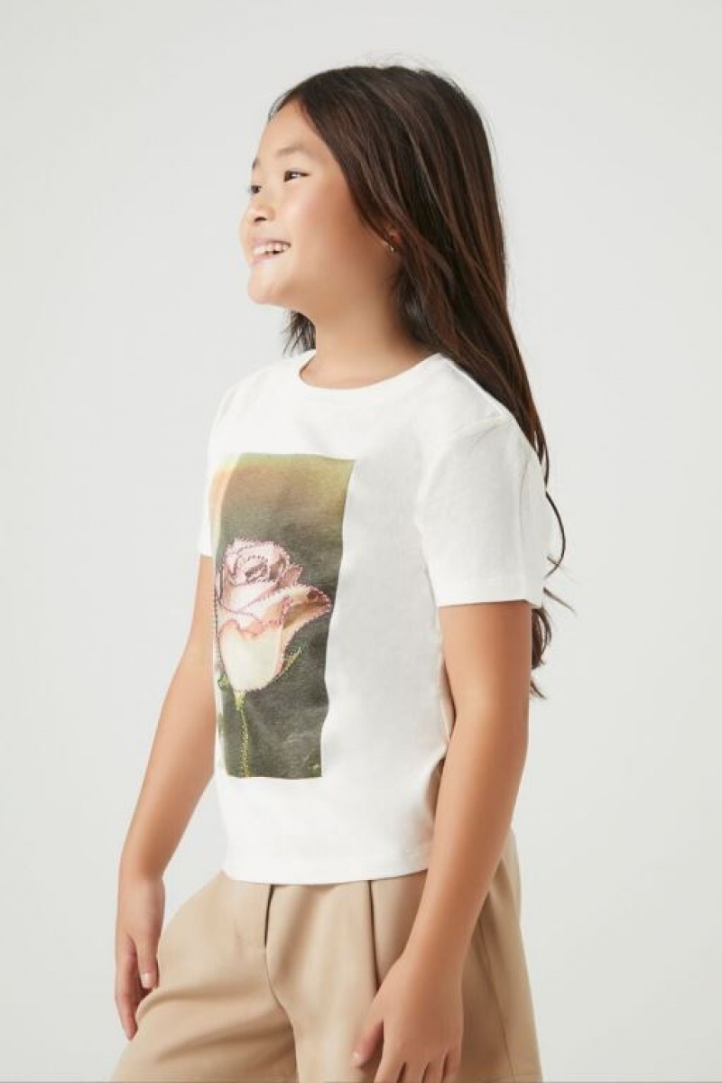 Tops Forever 21 Girls Rhinestone Rose Estampadas Niños Blancas Multicolor | AHOnGqAma3K