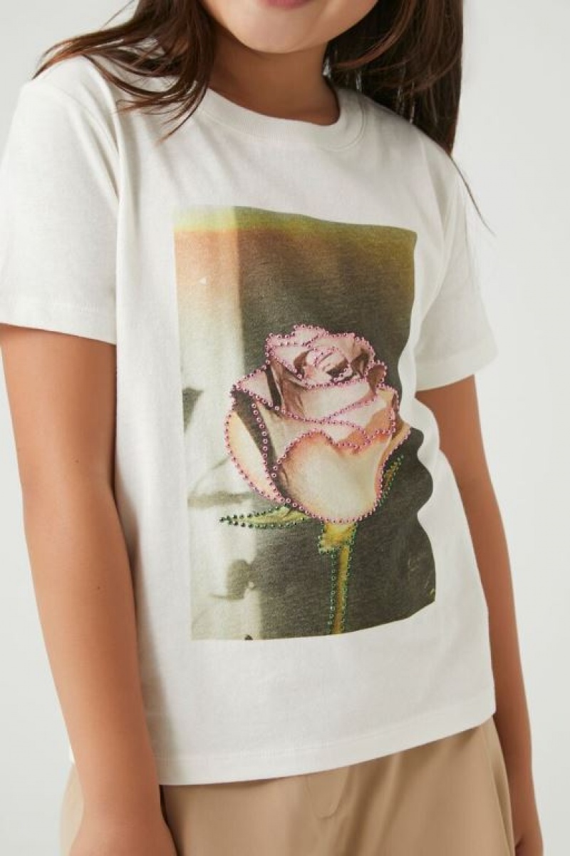 Tops Forever 21 Girls Rhinestone Rose Estampadas Niños Blancas Multicolor | AHOnGqAma3K