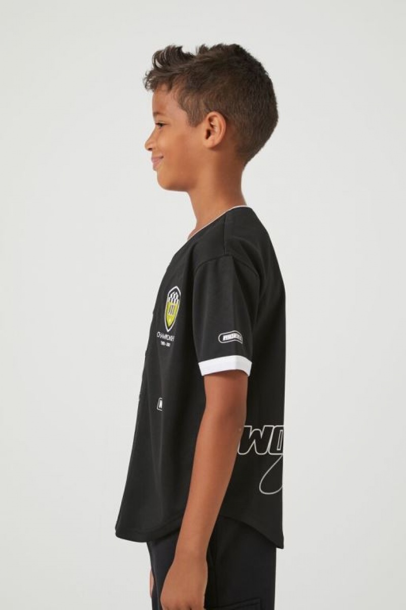 Tops Forever 21 Racecar Patch Baseball Jersey Girls Boys Niños Negras Multicolor | ABK1G38xRrE