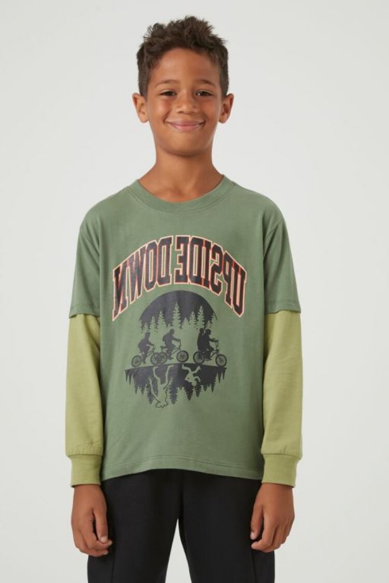 Tops Forever 21 Upside Down Combo Girls Boys Niños Verde Oliva Multicolor | NTKVm04ZNsR