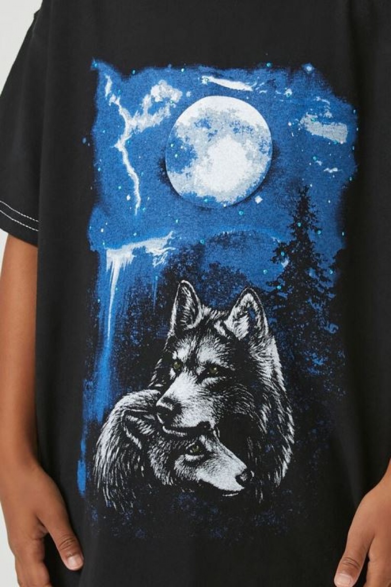 Tops Forever 21 Wolf Amp Moon Estampadas Girls Boys Niños Negras Multicolor | 6JH5JYcztfs