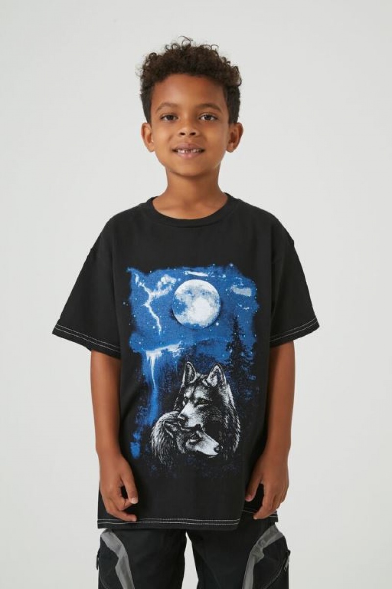 Tops Forever 21 Wolf Amp Moon Estampadas Girls Boys Niños Negras Multicolor | 6JH5JYcztfs