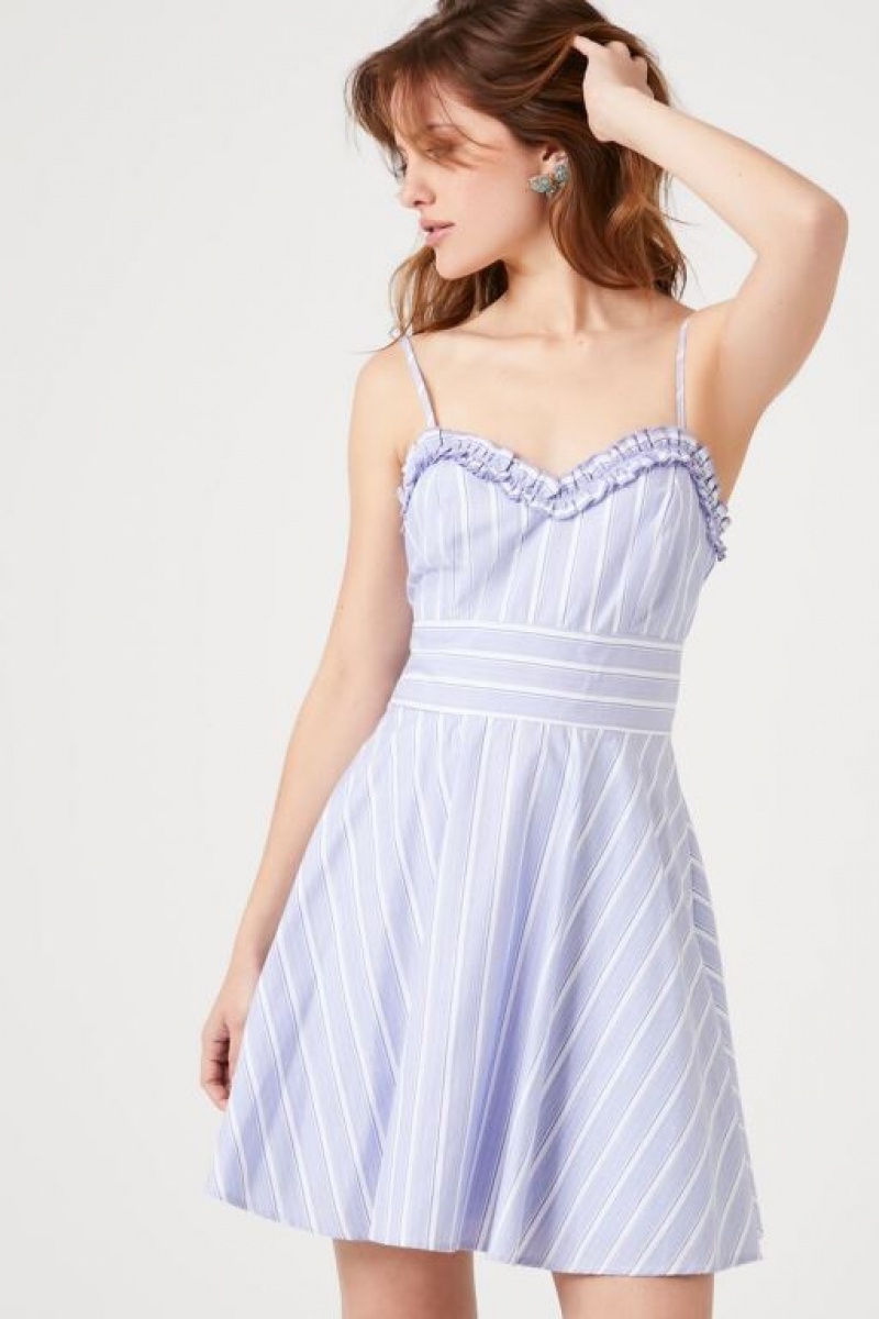 Vestido Forever 21 A Rayas Poplin Fit Amp Flare Mujer Azules Blancas | ISiV5DfMyS8