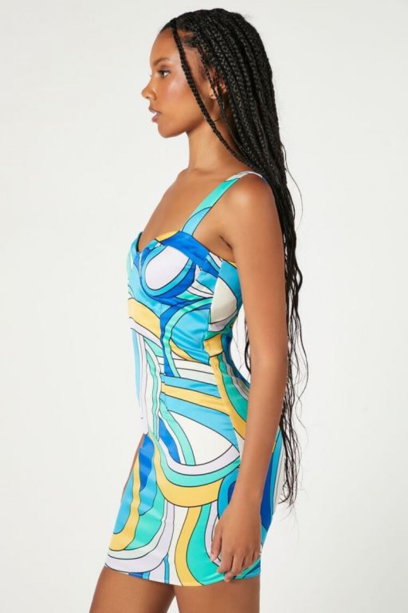 Vestido Forever 21 Abstract Print Bustier Mini Mujer Azules Multicolor | ub6uxIQI2sX