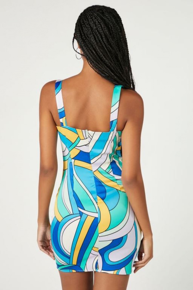 Vestido Forever 21 Abstract Print Bustier Mini Mujer Azules Multicolor | ub6uxIQI2sX