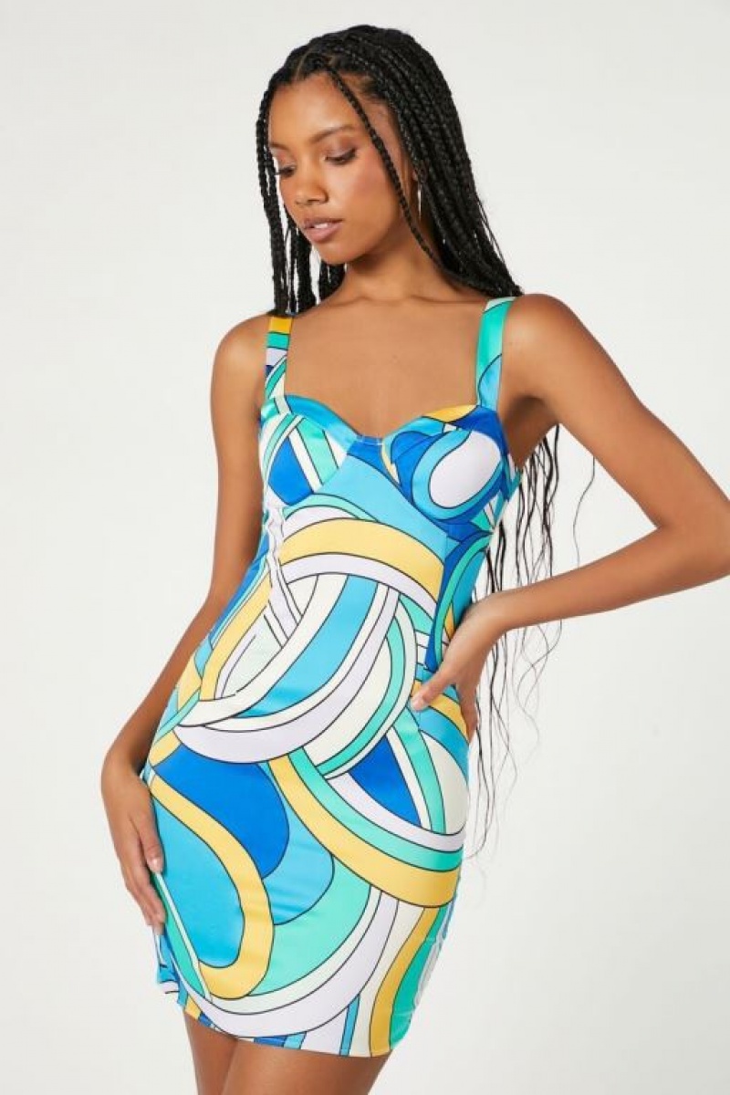 Vestido Forever 21 Abstract Print Bustier Mini Mujer Azules Multicolor | ub6uxIQI2sX