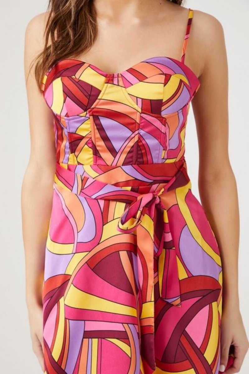 Vestido Forever 21 Abstract Print Bustier Mini Mujer Rosas Multicolor | UVIGL3sTmNK