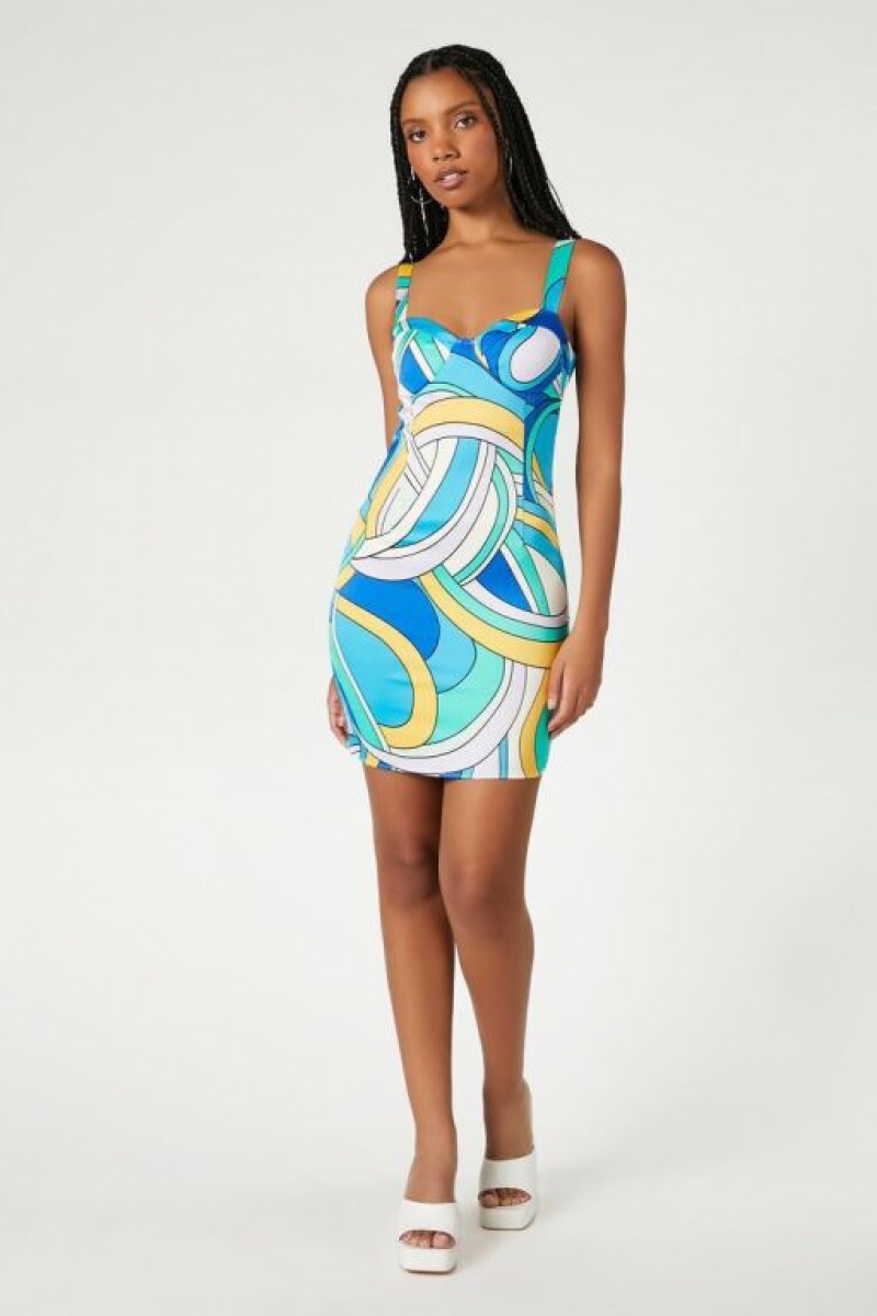 Vestido Forever 21 Abstract Print Bustier Mini Mujer Azules Multicolor | mYLUjWEWbBO