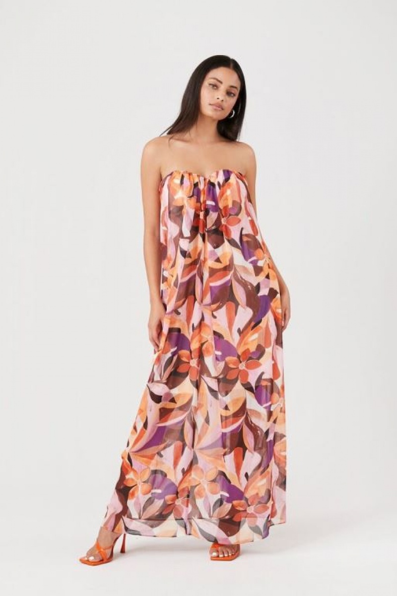 Vestido Forever 21 Abstract Print Maxi Mujer Moradas Multicolor | A1VKsXJaCi2