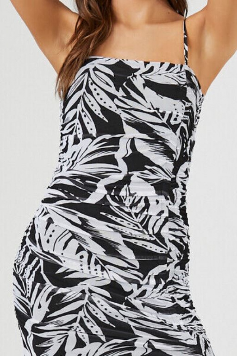 Vestido Forever 21 Abstract Print Midi Mujer Negras Blancas | C9fK6hCUIZV