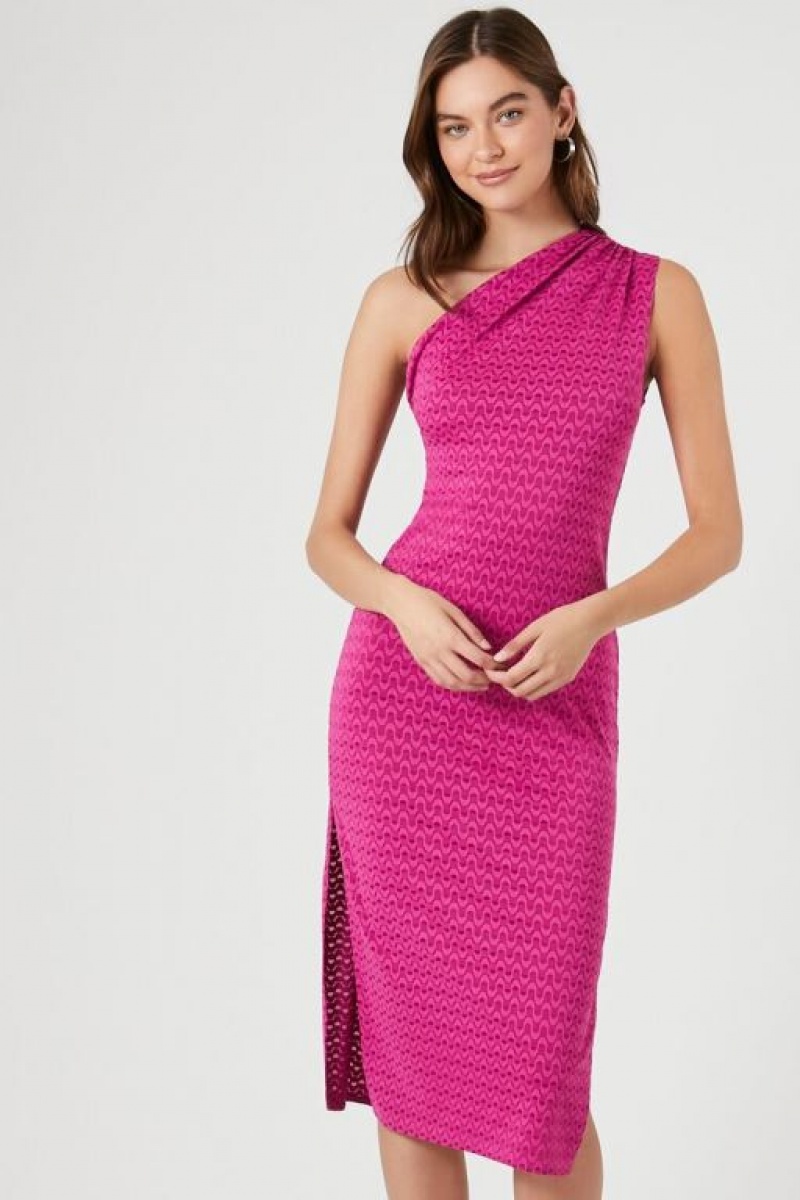 Vestido Forever 21 Abstract Print One Shoulder Midi Mujer Fucsia | Mm79gOeMTTv