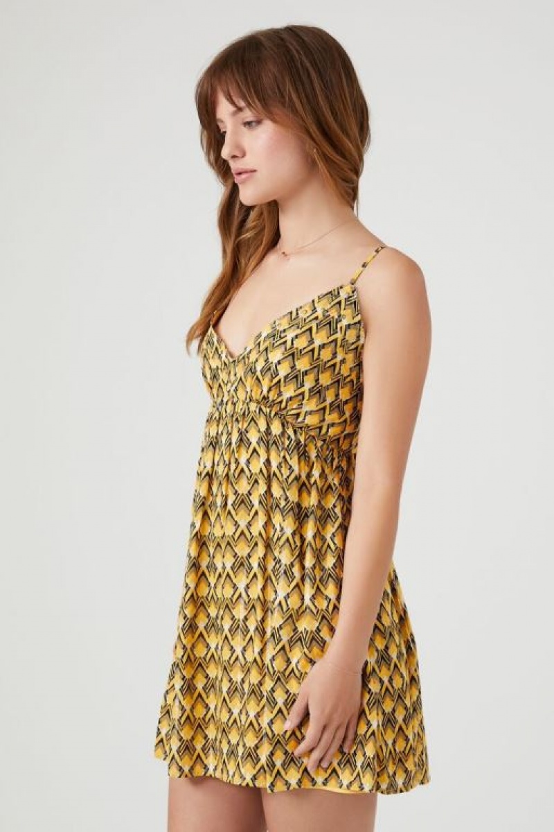 Vestido Forever 21 Abstract Print Studded Mini Mujer Amarillo Multicolor | 4n8yWdd7E54