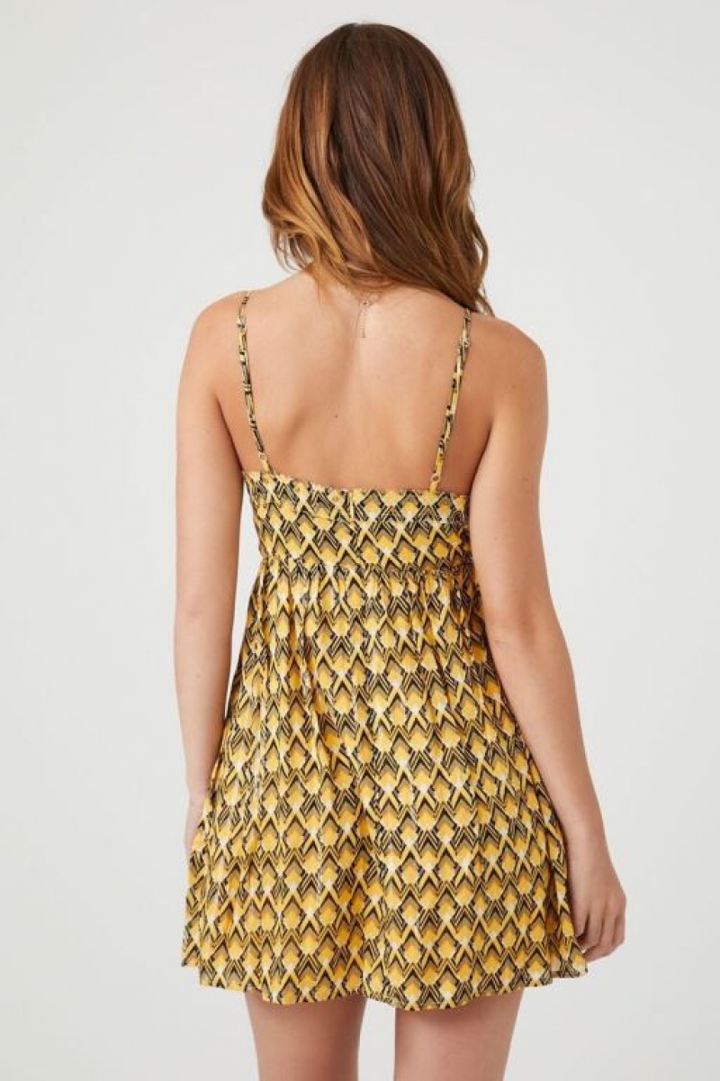 Vestido Forever 21 Abstract Print Studded Mini Mujer Amarillo Multicolor | 4n8yWdd7E54