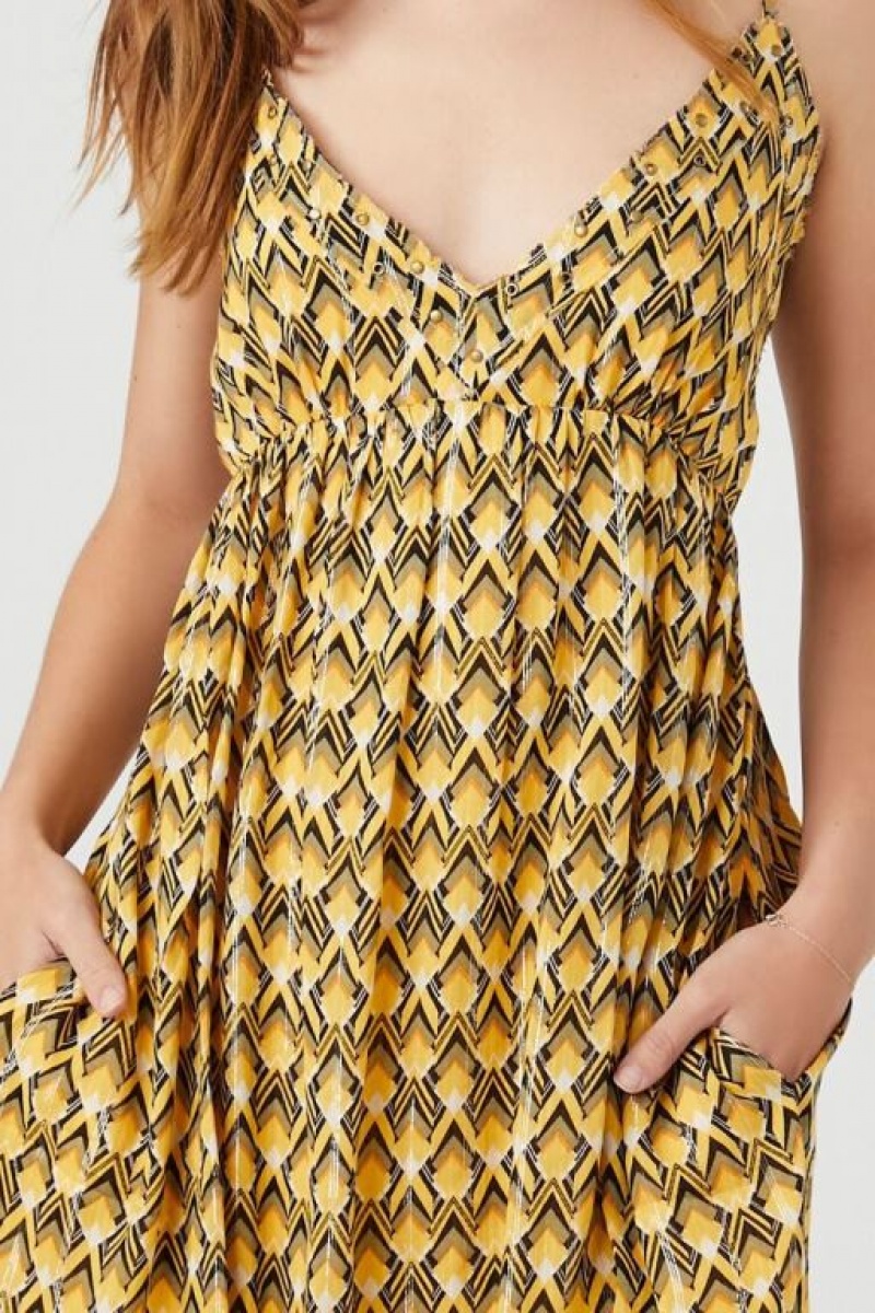 Vestido Forever 21 Abstract Print Studded Mini Mujer Amarillo Multicolor | 4n8yWdd7E54