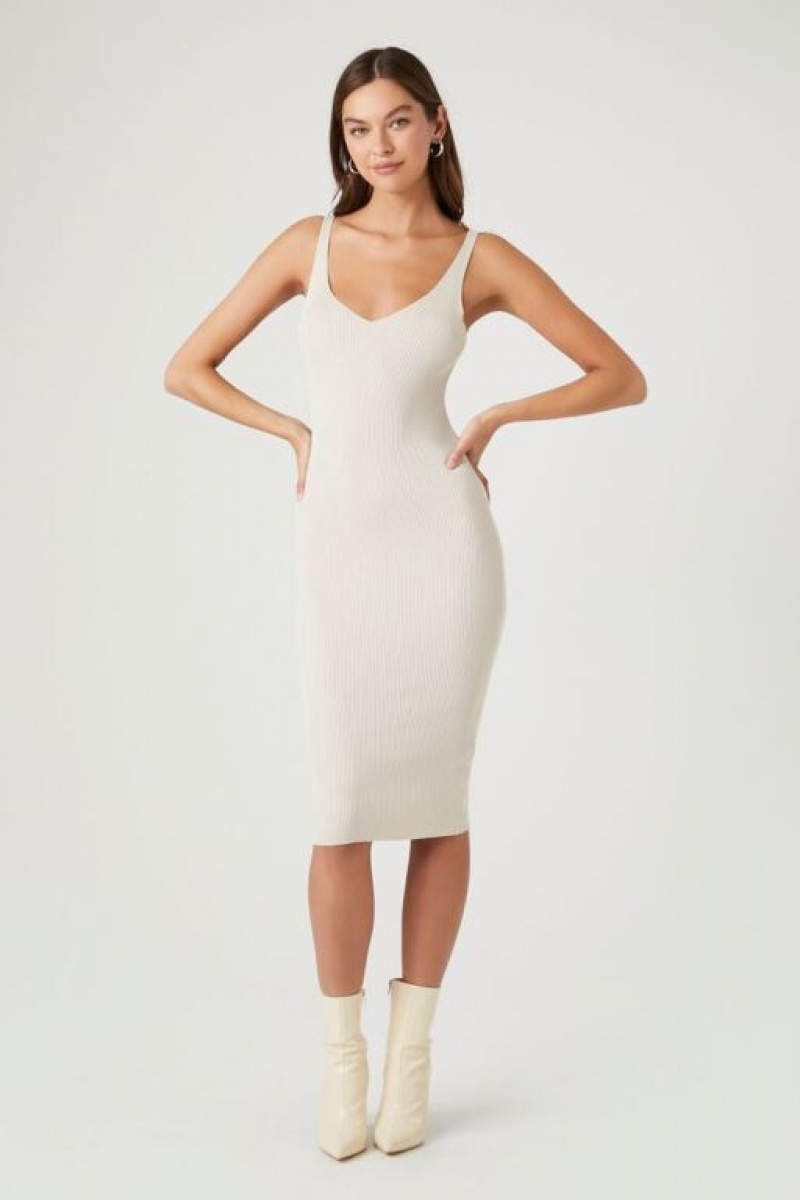 Vestido Forever 21 Acanalado Bodycon Midi Tank Mujer Birch | HQzNdMaqqqA