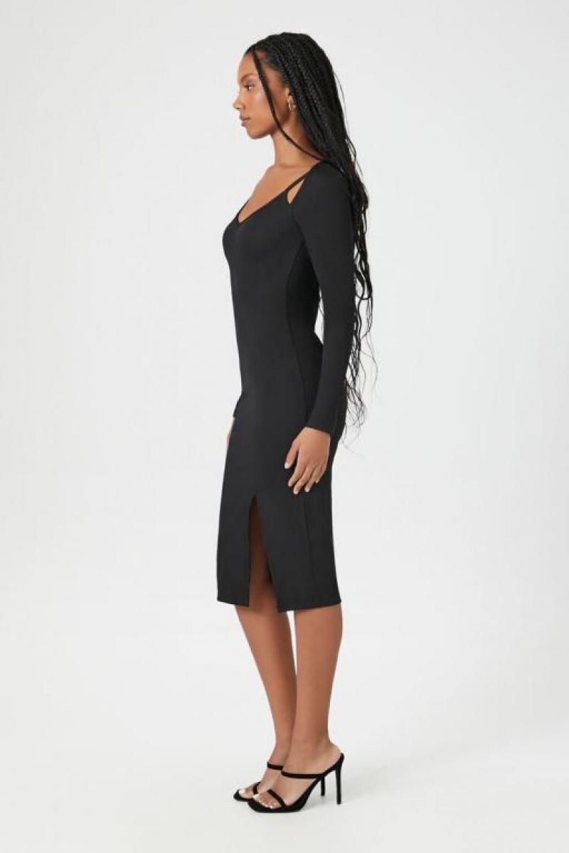 Vestido Forever 21 Acanalado Combo Bodycon Midi Mujer Negras | qw6JGzydllk