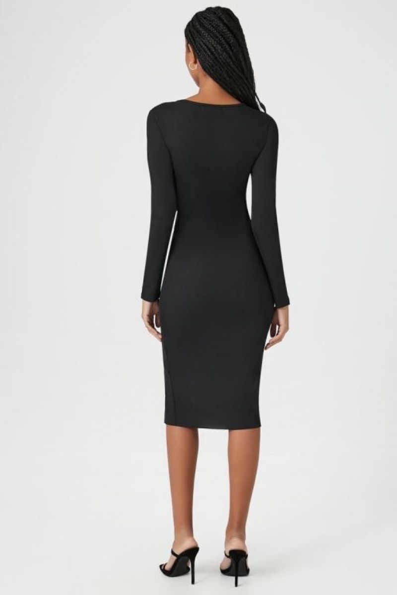 Vestido Forever 21 Acanalado Combo Bodycon Midi Mujer Negras | qw6JGzydllk