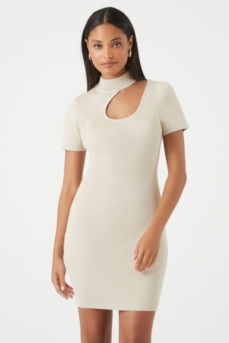 Vestido Forever 21 Acanalado Cutout Bodycon Mini Mujer Birch | woHhf5DFeSC