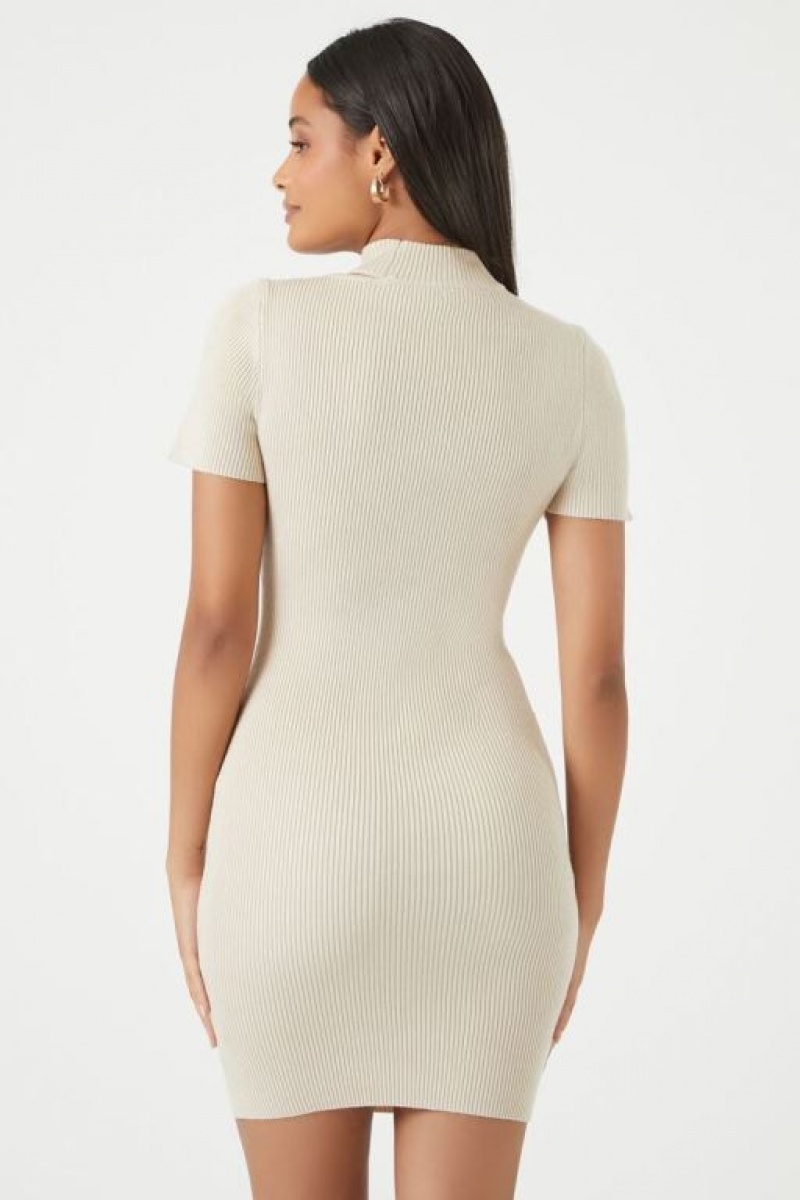 Vestido Forever 21 Acanalado Cutout Bodycon Mini Mujer Birch | woHhf5DFeSC