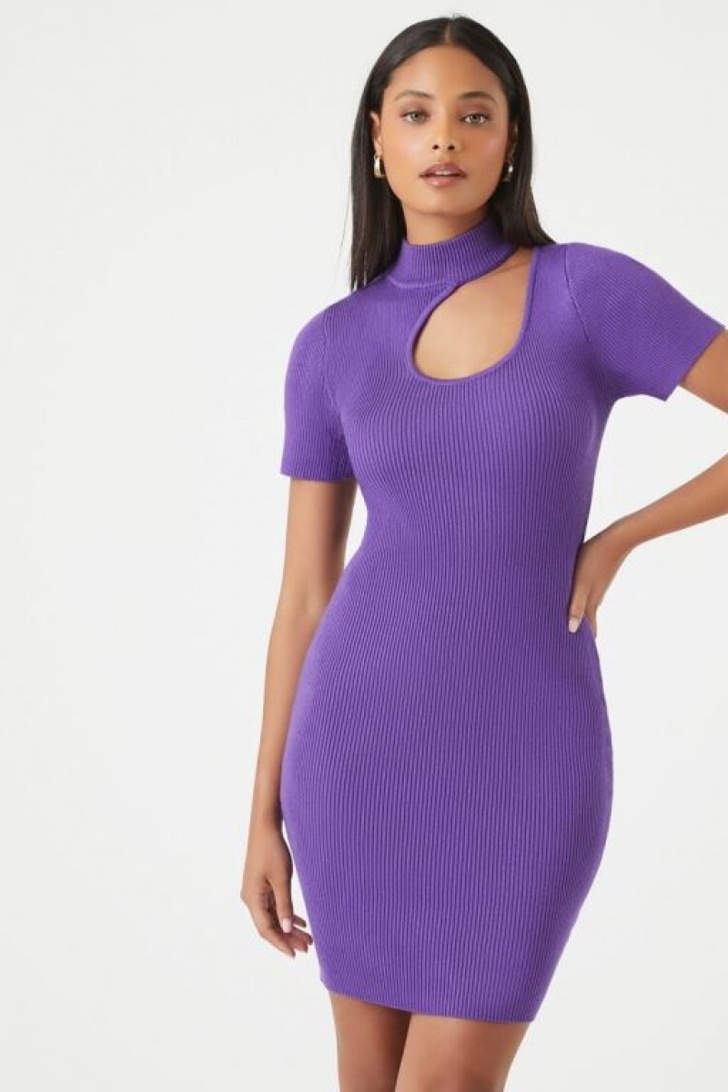 Vestido Forever 21 Acanalado Cutout Bodycon Mini Mujer Moradas | dbm8hMUnKwG