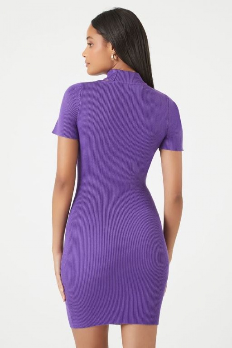 Vestido Forever 21 Acanalado Cutout Bodycon Mini Mujer Moradas | dbm8hMUnKwG