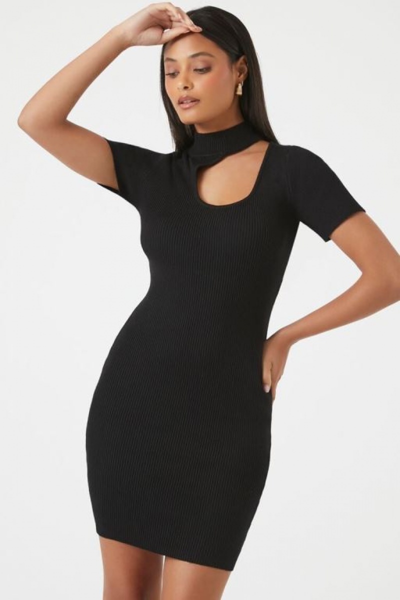 Vestido Forever 21 Acanalado Cutout Bodycon Mini Mujer Negras | JeBDQoABFJC