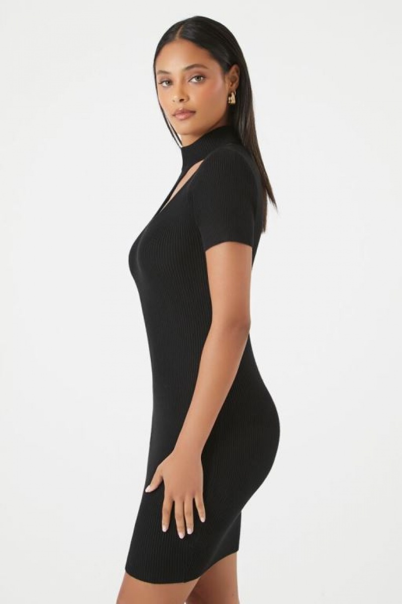 Vestido Forever 21 Acanalado Cutout Bodycon Mini Mujer Negras | JeBDQoABFJC