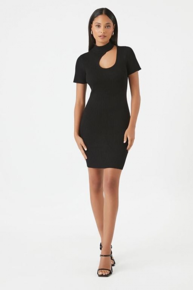 Vestido Forever 21 Acanalado Cutout Bodycon Mini Mujer Negras | JeBDQoABFJC