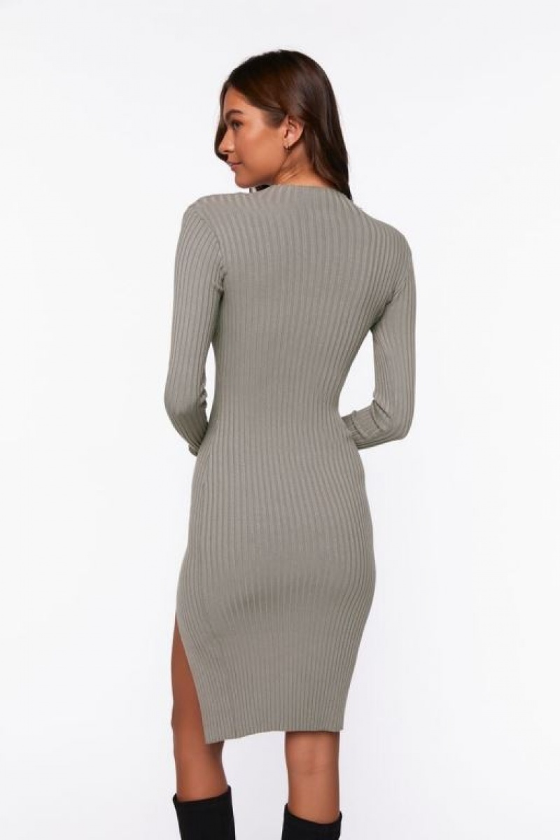 Vestido Forever 21 Acanalado Knee Length Mujer Gris | ixsdM16TEBx