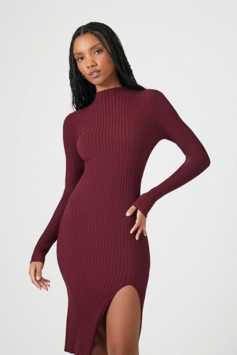 Vestido Forever 21 Acanalado Knit Midi Mujer Burdeos | pBAY30blzfR