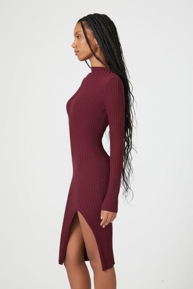 Vestido Forever 21 Acanalado Knit Midi Mujer Burdeos | pBAY30blzfR