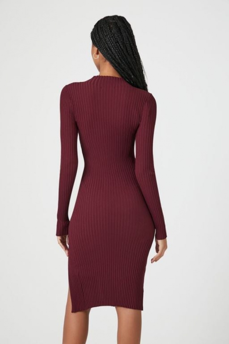 Vestido Forever 21 Acanalado Knit Midi Mujer Burdeos | pBAY30blzfR