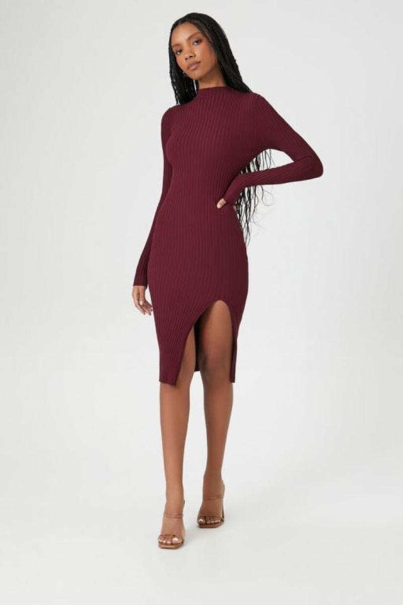 Vestido Forever 21 Acanalado Knit Midi Mujer Burdeos | pBAY30blzfR