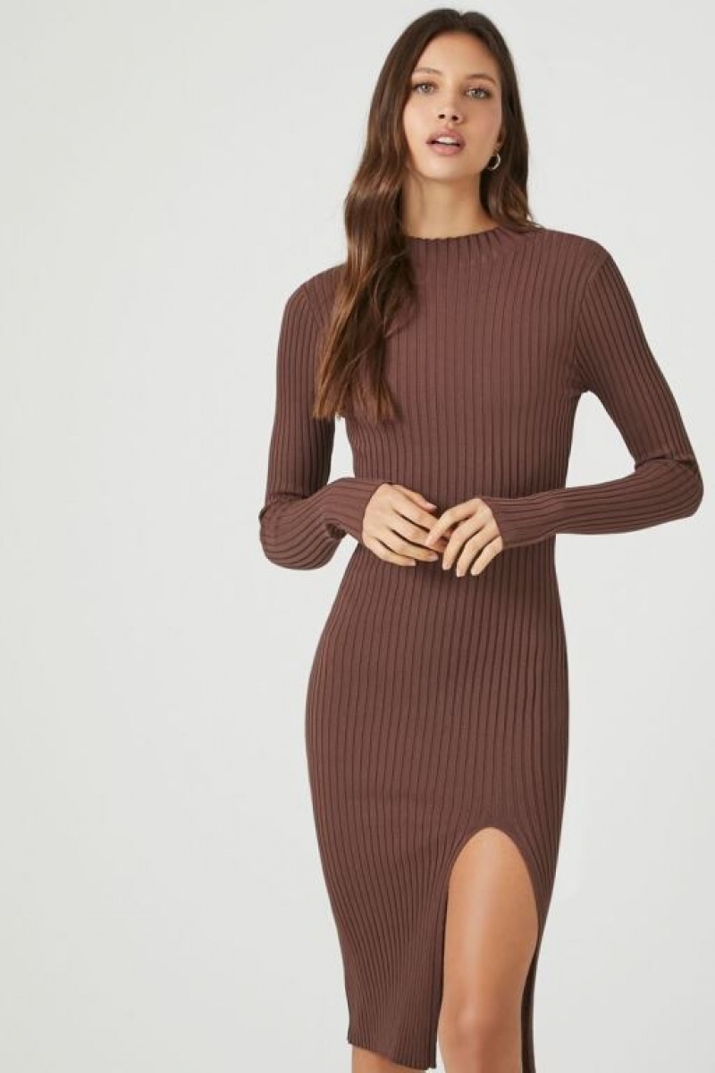 Vestido Forever 21 Acanalado Knit Midi Mujer Walnut | HhTxy0OMyAG