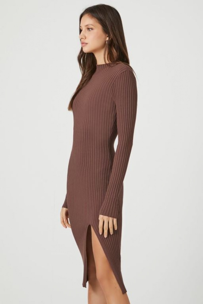 Vestido Forever 21 Acanalado Knit Midi Mujer Walnut | HhTxy0OMyAG