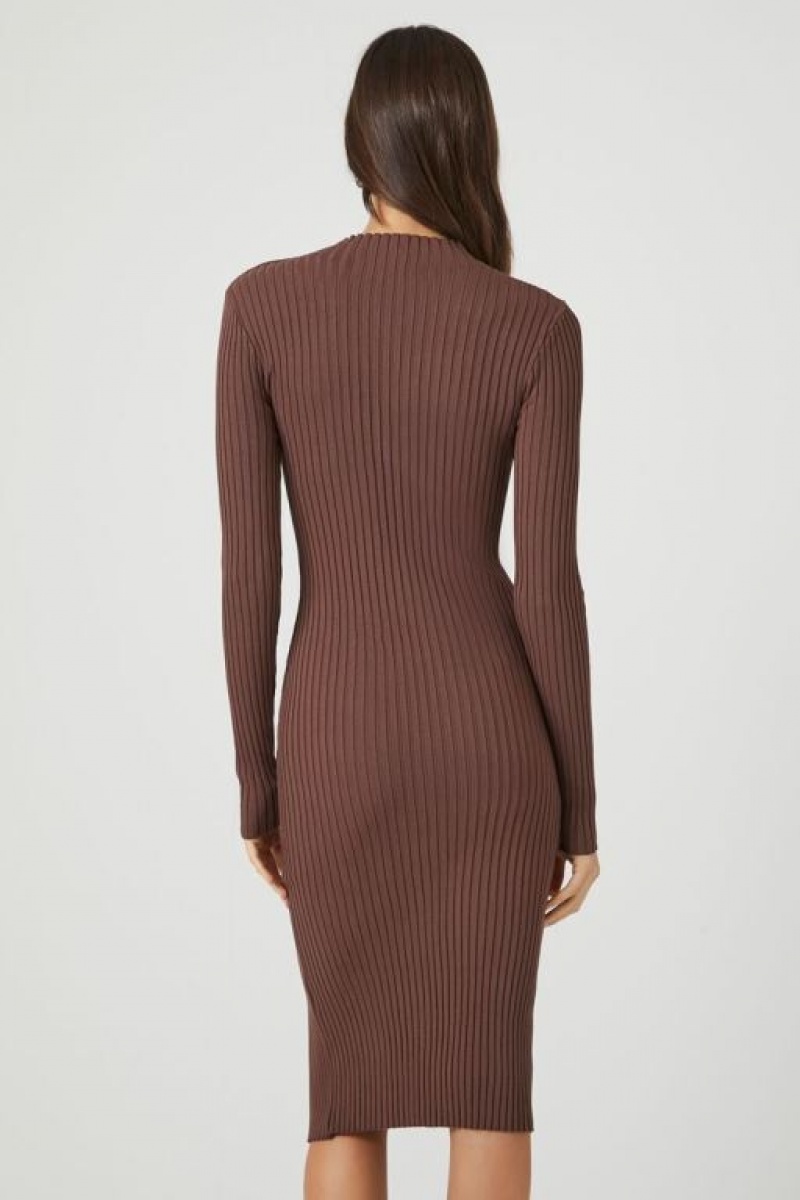 Vestido Forever 21 Acanalado Knit Midi Mujer Walnut | HhTxy0OMyAG