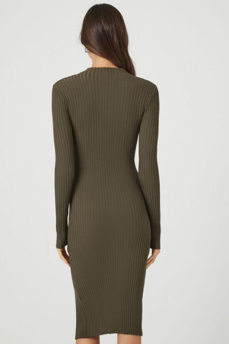 Vestido Forever 21 Acanalado Knit Midi Mujer Gris Verde | DECbvWWHQmo