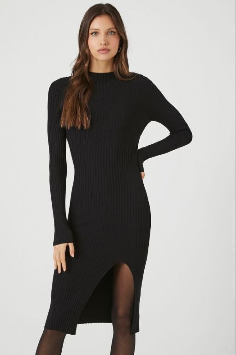 Vestido Forever 21 Acanalado Knit Midi Mujer Negras | sTT8CeWk3ko