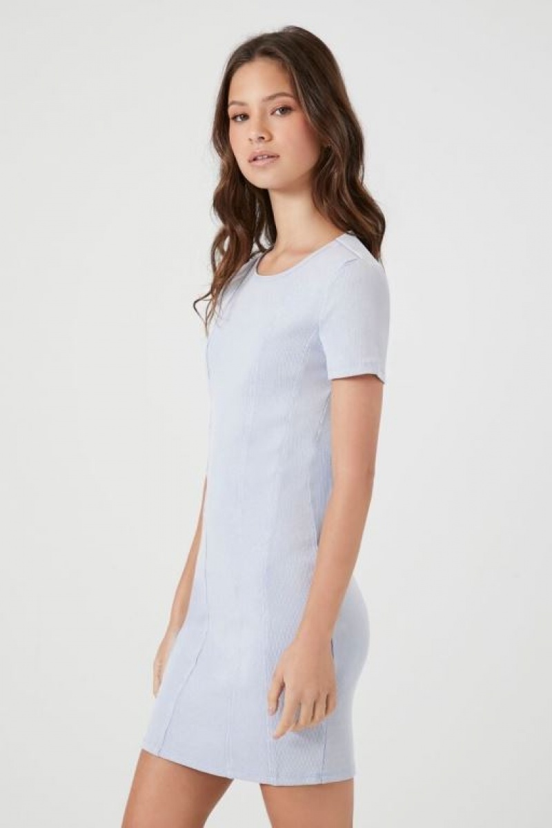 Vestido Forever 21 Acanalado Knit T Shirt Mujer Azules | qJIZLpV0EVF