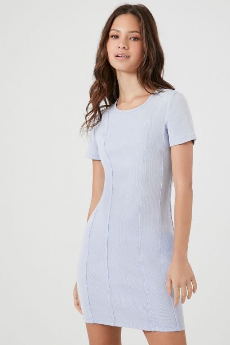 Vestido Forever 21 Acanalado Knit T Shirt Mujer Azules | qJIZLpV0EVF