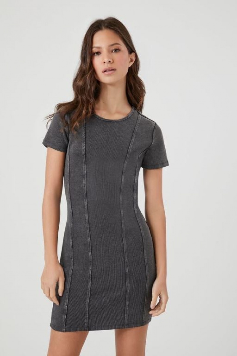 Vestido Forever 21 Acanalado Knit T Shirt Mujer Negras | KphW7Fi2kbt