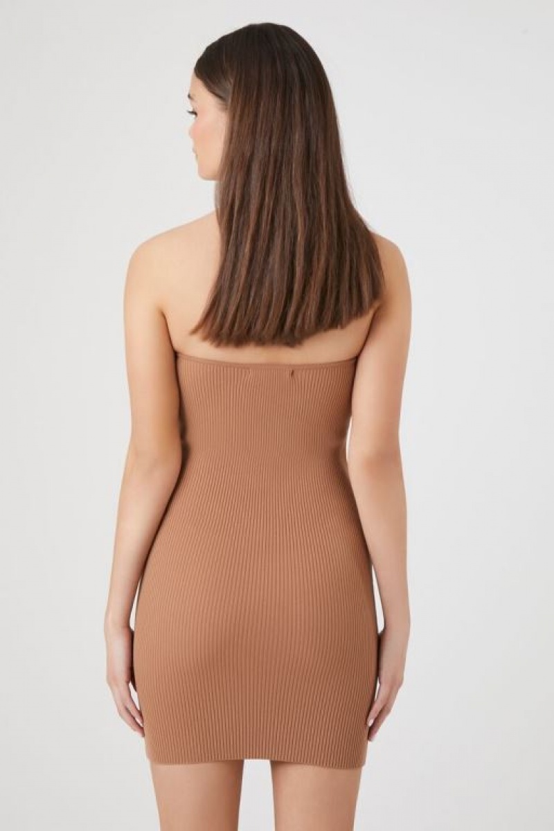 Vestido Forever 21 Acanalado Knit Tube Mini Mujer Almond | msb0s7qljn8