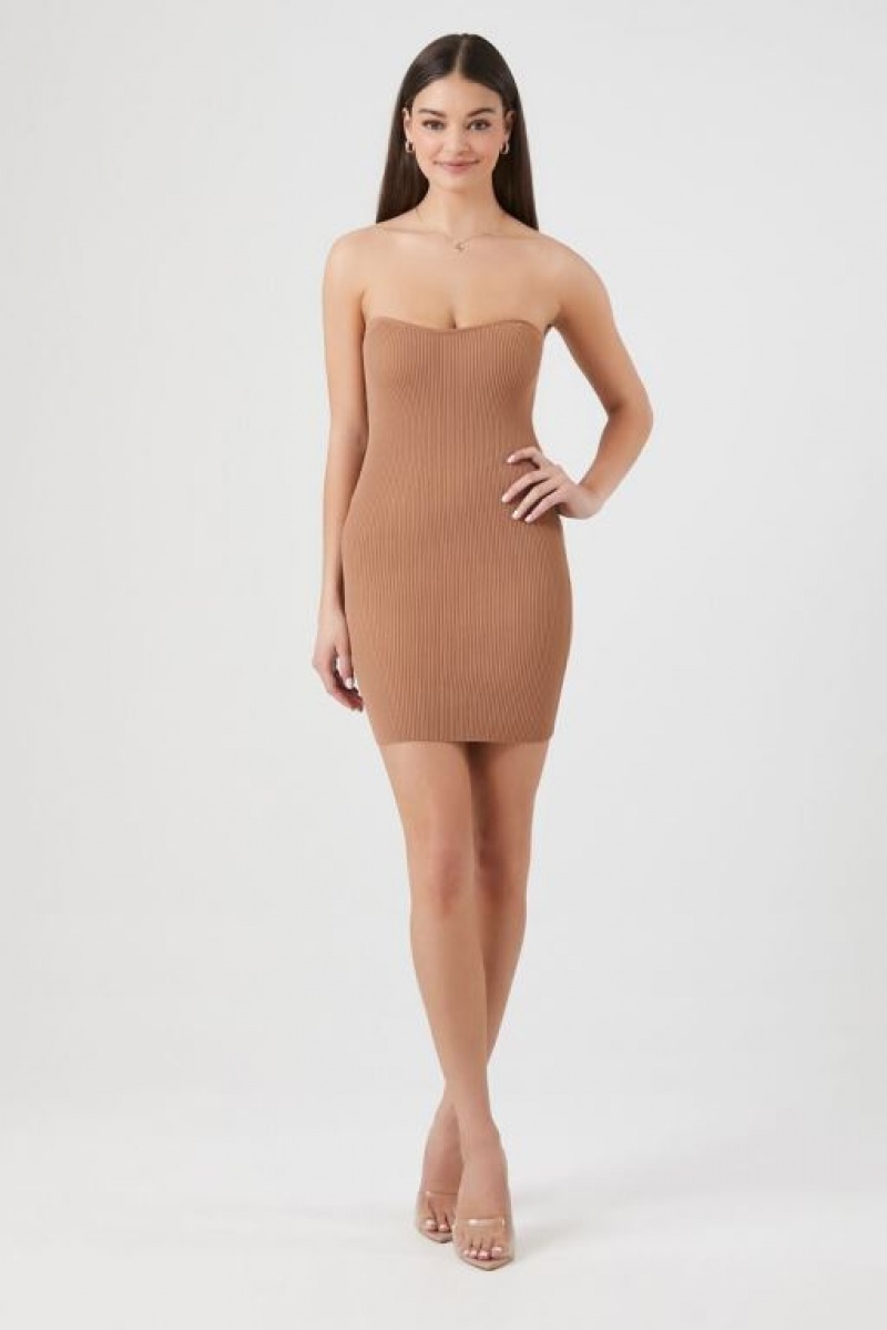 Vestido Forever 21 Acanalado Knit Tube Mini Mujer Almond | msb0s7qljn8