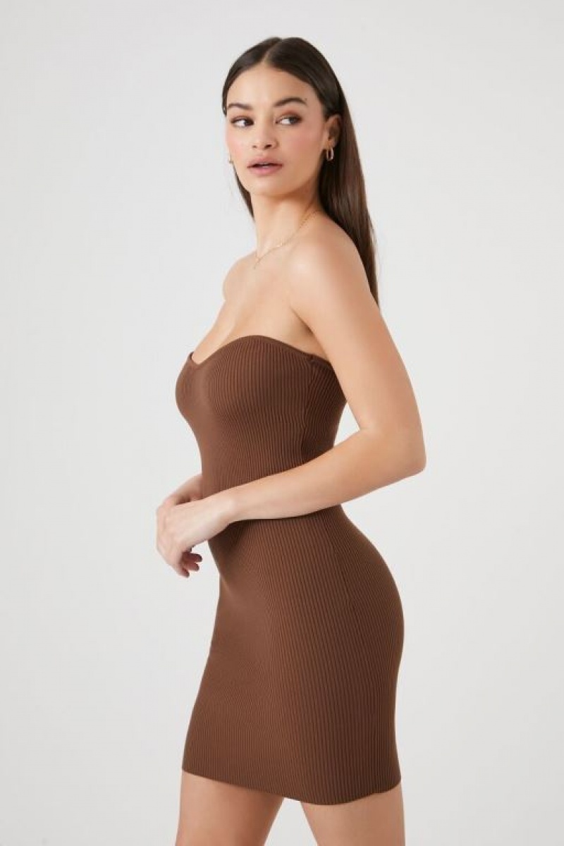 Vestido Forever 21 Acanalado Knit Tube Mini Mujer Cocoa | TOnz8Ysuy1X