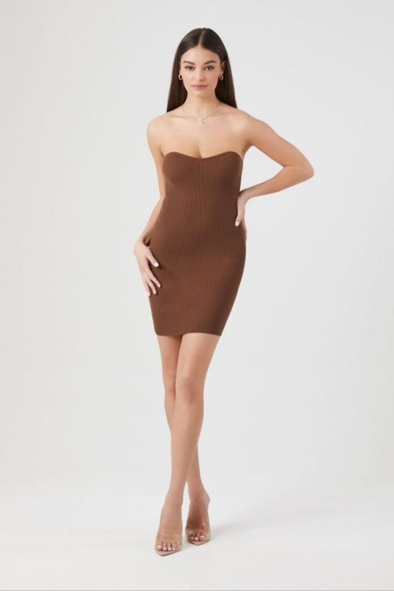 Vestido Forever 21 Acanalado Knit Tube Mini Mujer Cocoa | TOnz8Ysuy1X