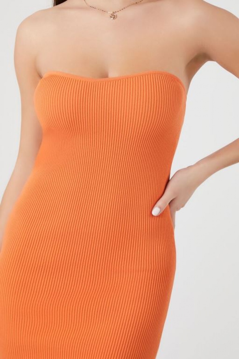 Vestido Forever 21 Acanalado Knit Tube Mini Mujer Cantaloupe | ogxizeaQn7A