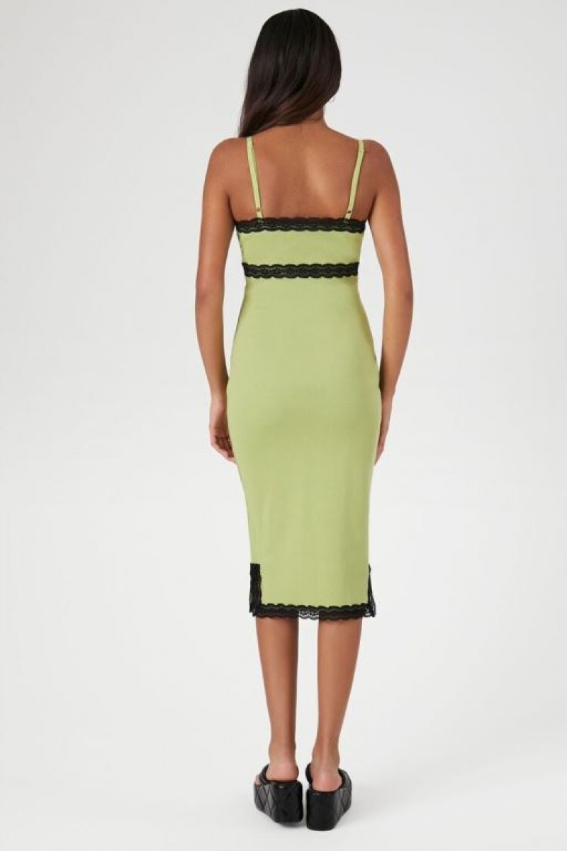 Vestido Forever 21 Acanalado Lace Trim Midi Mujer Verde Negras | ibMVGudOAKv