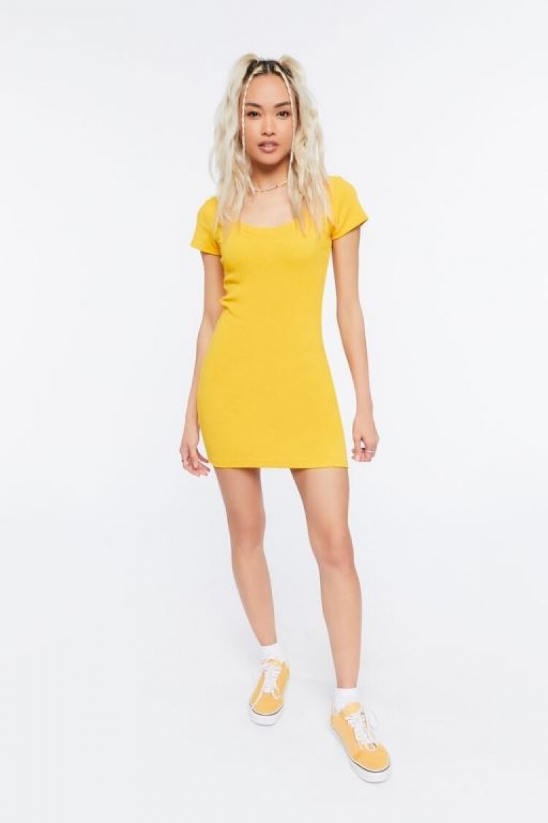 Vestido Forever 21 Acanalado Mini T Shirt Mujer Doradas | ikQxtH6BY8B