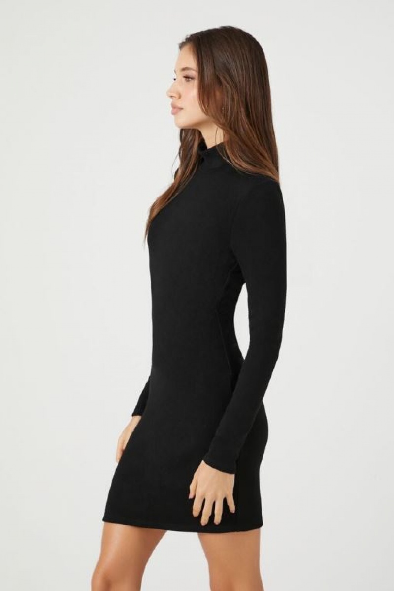 Vestido Forever 21 Acanalado Mock Neck Mini Mujer Negras | PcwnSZJyld2